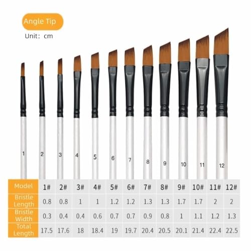 Anu Limen 12-Piece Nylon Paint Brush Set with Pearl White Wood Handles,Round/Flat/Filbert/Angle/Tips for Watercolor Acrylic Art((Angle Tip)) by Anu Limen - Used condition - Image 2