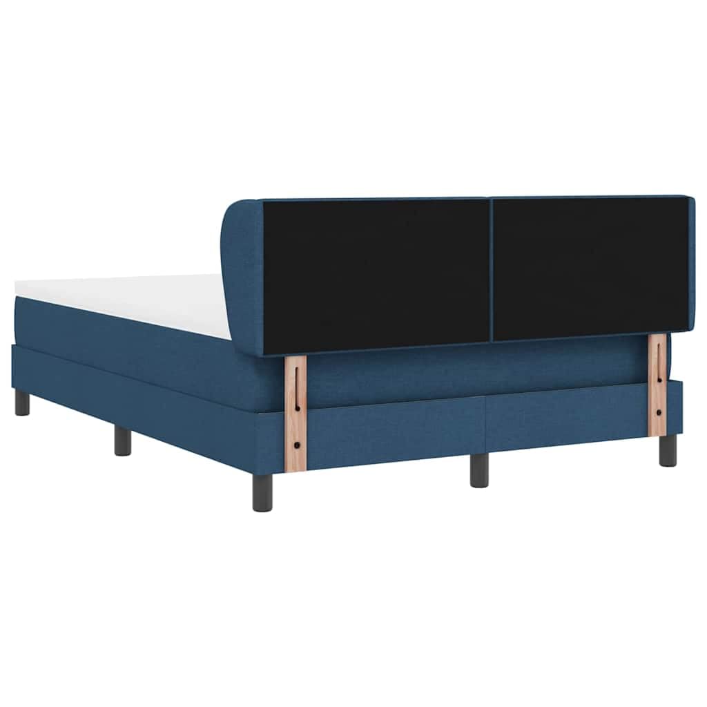 Cama con somier azul, 140 x 190 cm, con colchón y cabecero ajustable, núcleo de muelles ensacados, superficie de descanso de resistencia media, madera y madera de pino, patas negras, diseño