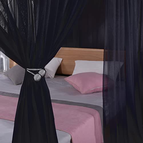 Scmty Elegant Luxury 4 Corner Post Mosquito Net With Dustproof Top Cover For Adult Teen Girls Toddlers Girls Crib Bed Bedroom Decoration; Bed Canopy For Twin/Full/Queen/King Size Bed (Black, Queen) #TOP6
