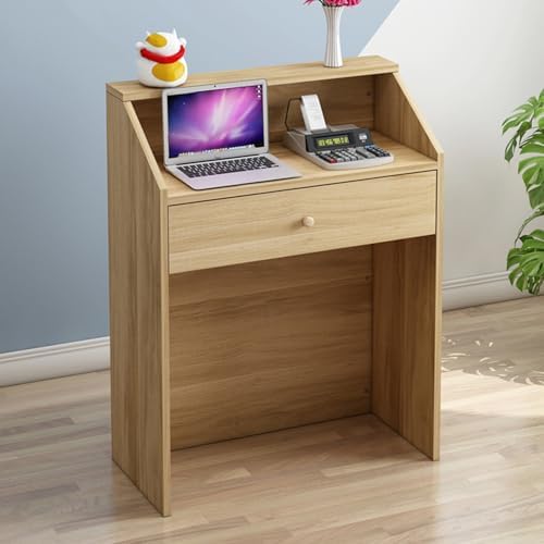Modern Reception Desk with Lockable Drawers & Storage Cupboard, Modern Reception Desk - Wooden Front Counter with Lockable Drawer Perfect for Office Salon Lobby Retail Checkout Stylish and F
