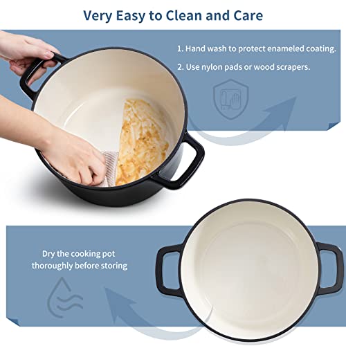 Image of Velaze 6 QT Enameled Cast Iron Dutch Oven Pot with Lid, Black