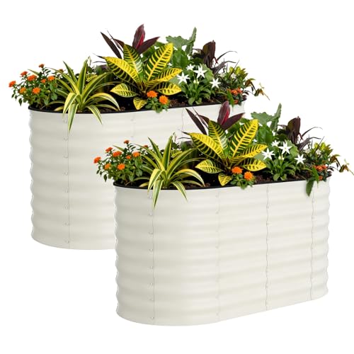 Garvee Lot de 2 bacs de Jardin surélevés Robustes en Acier galvanisé – Protection antirouille et Bandes Anti-coupures, Montage Facile (Beige, 120 * 60 *...