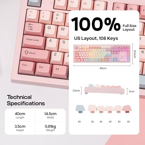 MechLands Aula S102 Membrane Gaming Keyboard with Number Pad, 100% Full Size Layout, USB-C Wired, RGB Backlit, Creamy Silicone Structure, Silent Keyboard for PC Game/Office (Pink) - 4