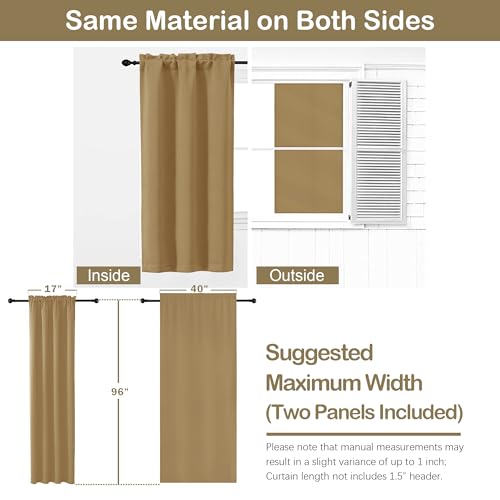 Image of Gold Blackout Curtains for Bedroom 96 Inches Long 2 Panels, Soft Fabric Solid Blackout Curtains, Room Darkening Living Room Window Treatments, Dual Rod Pocket Window Drapes, 2x40Wx96L Inches
