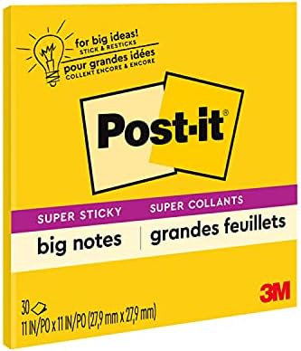 Post-it Super Sticky Big Notes, Single Color (Yellow), Double Adhesion, 11 in x 11 in
