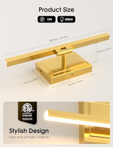 Image of VOLISUN Bathroom Vanity Light 15.7 inch, 12W Dimmable 5CCT Led Bathroom Light Fixture Over Mirror, Gold Bar Vanity Light for Bathrooms-ETL Certificated