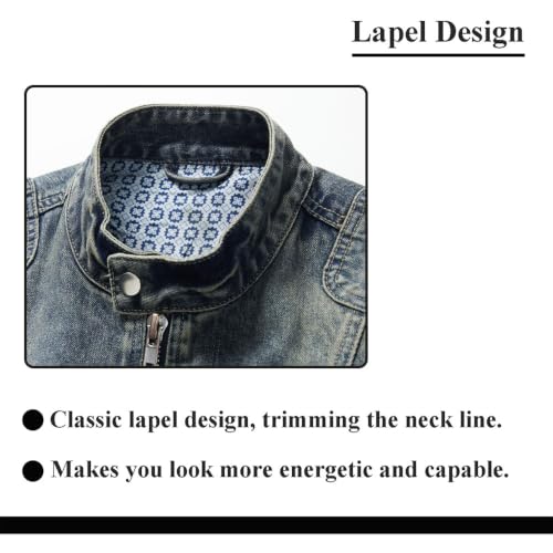 Image of Men's Denim Jacket Vintage-Inspired Jean Jacket with Multiple Pockets - Cotton Blend, Machine Washable