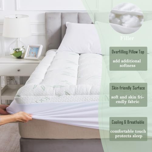 Image of WhatsBedding Mattress Topper Queen, Soft Pillow Top Mattress Topper with Deep Pocket Fits 8-21 Inch,Bamboo Viscose Air Layer Queen Mattress Topper.