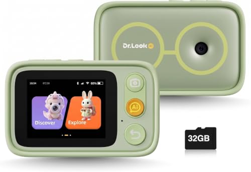 Smart Kids Camera for Ages 3-12, Dr.LOOK AI Educational Digital Camera with Object Recognition and AI Voice Tutor, 2 Learning Levels, Wi-Fi & 4G, 5 Languages, 32GB, Back to School Gifts, Green