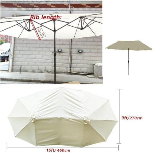Large 15ft Khaki Double-Sided Patio Umbrella Replacement Canopy - 12 Ribs Waterproof Market Parasol Top Cover for Outdoor Yard, Dark Green