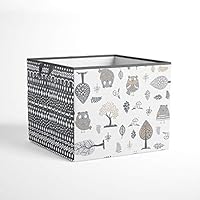 Bacati - Large Storage Tote Owls in the Woods Beige/Grey Neutral 14 X 14 X 10 inches