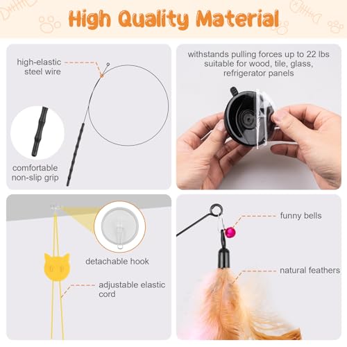 Image of Depets Cat Wand Toy, 15 Pcs Interactive Cat Feather Toys for Indoor Self Play & Exercise, 2 Play Modes Kitten Teaser Wand, Reusable Suction Cup Kitten Toys