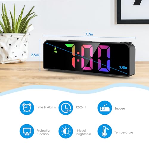 Projection Alarm Clock for Bedrooms, 7.9" Large LED Display Alarm Clock with 180° Projection on Ceiling Wall with 4 Level Brightness, USB Charging,12/24H, Battery Backup, Snooze - Image 2