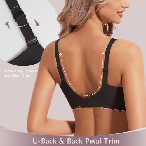 Deep V Wireless Bras for Women No Underwire Seamless Bralettes for Women with Support Floral Wavy Womens Bras3