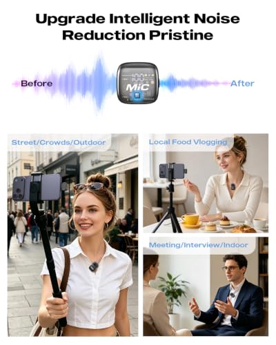 2-Pack Mini Wireless Lavalier Microphone for iPhone, iPad, Android and PC, Clip-On Mic with Noise Reduction, Auto Pairing, Mute and Reverb, USB-C Receiver, Lightning and USB-A Adapters view 4