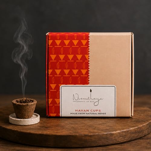 Image of Nirmalaya Premium Sambrani Organic Dhoop Havan Cups Made with Recycled Flower | Pack of 15 with Holder | 100% Natural | Blend of Guggal, Lobaan & Natural Herbs | Ideal for Pooja, Meditation, Yoga
