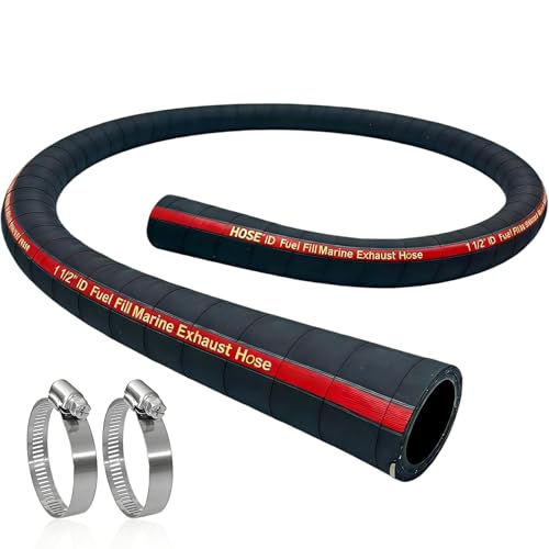 1.5 ID 48 Length Marine Fuel Filler Hose for Filler Neck with Two Hose Clamps Fuel Tank Vent and Exhaust Hose 1-1/2 Fuel Fill/Marine Exhaust Hose for Gasoline Methanol Ethanol Fuel 58524 Hose