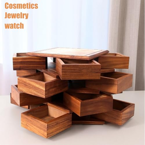 Solid Wood Rotating Organizer, Multi-Layer Desktop Storage Box z Luban Hinge do biżuterii i kosmetyków, oszczędzająca miejsce drewniana kostka do sypialni