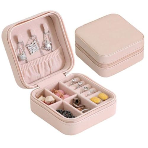 Porta Joias Pequeno Couro Portátil Mini Estojo Organizador de Joias Bijuterias Colar Pulseira Relógio Ideal para Viagens e Organização de Armário (Rosa)