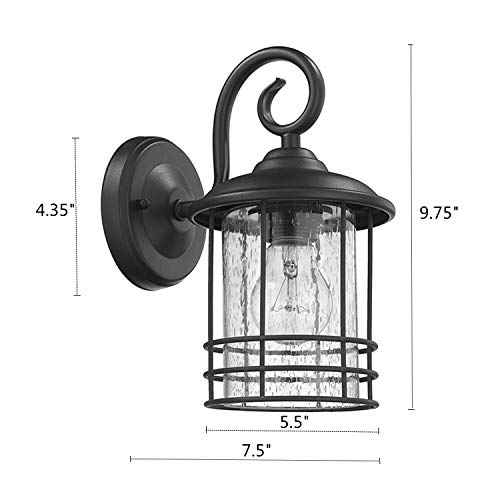 Image of MICSIU 5.5 inch Wide Compact Narrow Farmhouse Matte Black Porch Light 2 Pack | Max 23W 9.8 inch Outdoor Light Fixture with Seedy Glass, Anti-Rust Round Exterior Lantern for Garage Pillar & Side Door, Patio