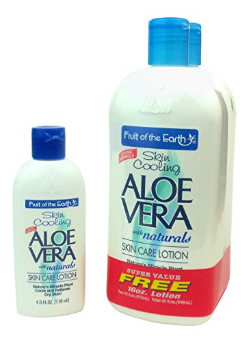 Fruit of the Earth Lotion Aloe Vera 16 Oz (2 Pack) and 4 Oz Travel Size Bundle