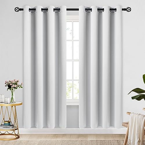Image of COSVIYA Grommet Blackout Room Darkening Pure White Curtains 72 inch Length | Thick Polyester Light Blocking Insulated Thermal Window Curtain Drapes for Bedroom /Living Room,52x72 inches,2 Panels