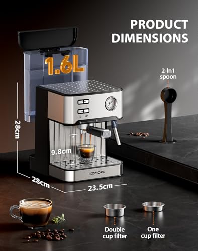 Image of Espresso Machine, 20 Bar, 1.6L, Stainless Steel Coffee Machines
