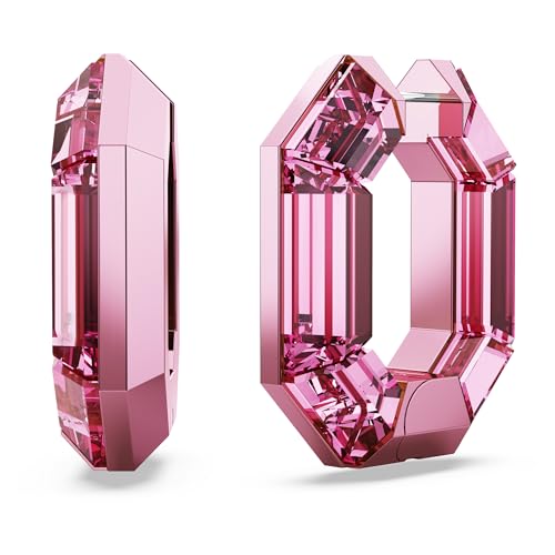 Swarovski Lucent Small Hoop Earrings, Pink Octagon-Shaped Crystals, Part of the Swarovski Lucent Collection