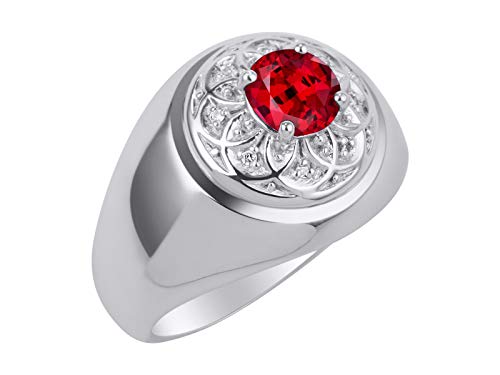 Image of Rylos Men's Designer Gypsy Ring with 7MM Round Gemstone & Diamond - Birthstone Rings in Sizes 8-13 in Sterling Silver