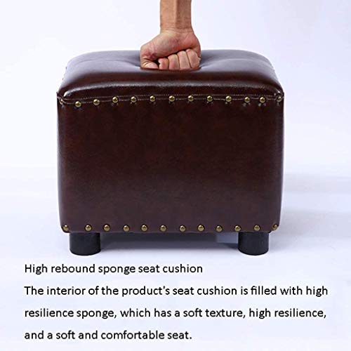 Banc à Chaussures et Petit Tabouret Bas en Cuir Café