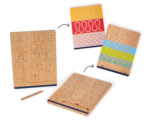 small Foot Schreibtafel-Set „Educate“ aus Holz, Schreiben Lernen mit Schwungübungen, für Kinder ab 5 Jahren, 12560