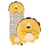 BESCH Saco Dormir Infantil Estilo Animal 2 en 1 Plegable con Almohada - BESCH Saco Dormir para Niños Menores de 135cm Super Suave y Divertida (León)