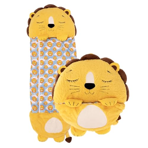 BESCH Saco de dormir infantil estilo animal 2 em 1 dobrável com almofada - BESCH saco de dormir para crianças menores de 135 cm, super macio e divertido (leão)