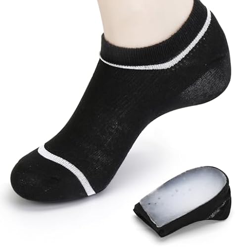 Invisible Height Increase Insoles with Socks 2-in-1, 1 Pair Wearable Heel Cushion Inserts, Non-Detachable Socks Heel Lift Insole, 1.4 inch, Black, Leg Lengthen for Men and Women