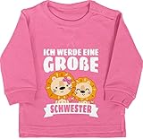 Shirtracer Geschwister Bruder und Schwester - Ich werde eine große Schwester mit Löwen - weiß - 18/24 Monate - Pink - Geschwister Pulli für 3 - BZ31 - Baby Pullover
