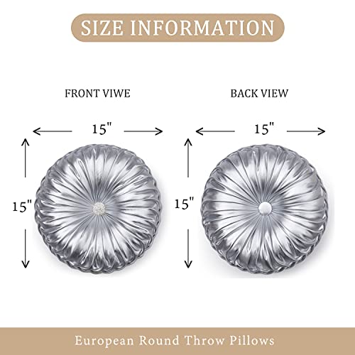 Image of EUCIOR Round Throw Pillows,Pumpkin Pleated Handmade Metallic Throw Pillows,Silver Pillows,Modern Leather Decorative Pillowcases for Home Decor Bedroom Living Room Couch Bed Sofa (Silver)