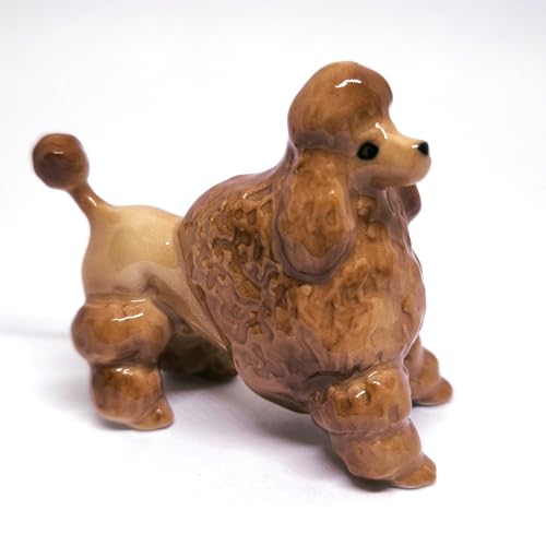 ZOOCRAFT Hand-Painted Ceramic Poodle Figurine, Brown Miniature Collectible Dog Statue,