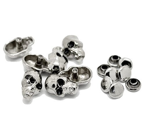 Rockin Beads Brand, 48 Sets Steel Tone Skull Rivet Studs Spots 15mm 2/3 Inch Punk Gothic or Leather Work
