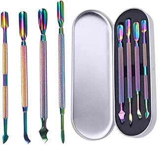 Pinkiou Nail Cuticle Remover Tool Double End Dead Skin Cuticle Pusher Stainless Steel Pedicure Grooming Kit (Colorful 4pcs)