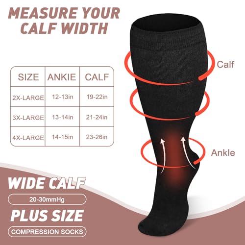 Image of Compression Socks for Women & Men Circulation 20-30mmHg Plus Size Wide Calf Knee High Compression Closed Toe Socks