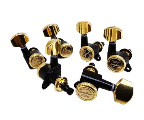 Guyker Guitar Locking Tuners (6 for Right) - 1:18 Lock String Tuning Key Pegs Machine Head Replacement for ST TL SG LP Style Electric Folk or Acoustic Guitars - Gold+Black