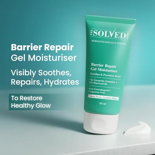 Image of The Solved Skin Barrier Repair Gel Moisturizer for Acne-Prone Skin | 1% Ceramide Complex Stops Irritation, Dryness & Redness | Lightweight, Non-Greasy, Won't Clog Pores | Fragrance-Free | 50ml