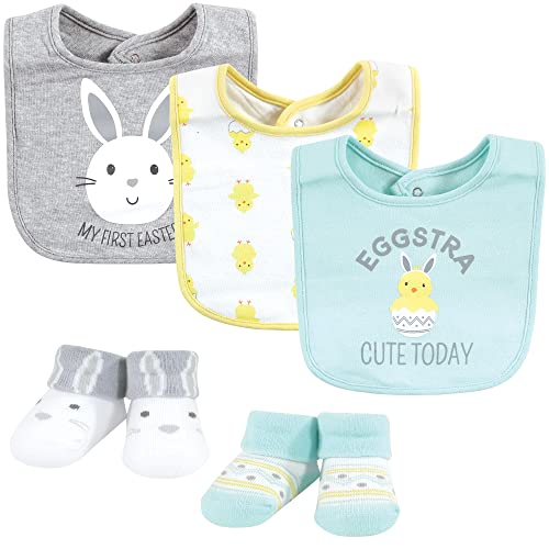 Image of Hudson Baby Unisex Baby Cotton Bib and Sock Set, Eggstra Cute, One Size