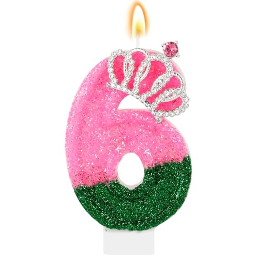 IDIJOLI Wicked Birthday Candle Pink and Green Number 6 Candle Birthday Cake Topper Cupcake Decor Witch Themed Party Decorations Anniversary Celebrations Supplies Favors