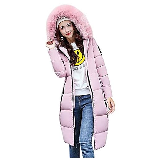 SKYWPOJU Mode Dam Dunjacka Vinter Lång Huvjacka Fuskpäls Elegant Varm Quiltad Väst Jacka (Color : Pink, Size : 3XL)