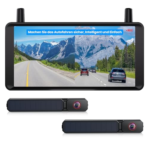 AUTO-VOX Dual Rückfahrkamera Kabellose Solar : 6 16:9-HD Display Zwei Antennen Starkes Signal Split-Screen-Anzeige mit Ausgewogenen Doppelbildern Geeignet für Pkw SUVs LKW Anhänger