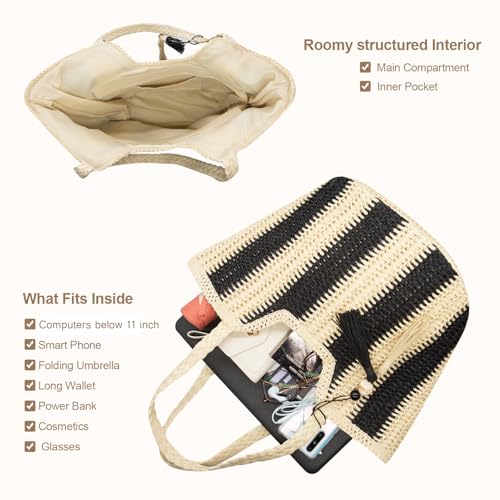 Image of Long Keeper Women Straw Beach Bag Large Weave Tote Bags Summer Boho Shoulder Bag Woven Handbag for Travel Vacation Shopping