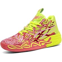 Mens Multicolour High Top Lace Up Breathable Mesh Upper Basketball Shoes with Vibrant Fluorescent Gradient Design Comfort for Basketball Training Court Games Tennis Volleyball Athletic Activities