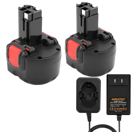 2pcs Shentec 9.6V 4.5Ah NI-MH Batteria + Caricabatteria di sostituzione per la Batteria Bosch PSR 960 BAT048 BAT100 BAT119 2607335272 2607335461 GSR 9.6VE-2 PSR 9.6VE-2 PSR960 23609 32609-RT