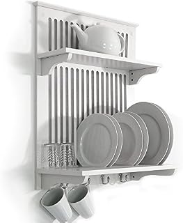 WATSONS NOVEL - Kitchen Plate Bowl Cup Display/Wall Rack Shelves with Hooks - White